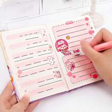 1pc Cute Handbook, Color Page, Magnetic Buckle Book, Student Diary, Small Notebook, Stationery, Handbook - Pink - View 5