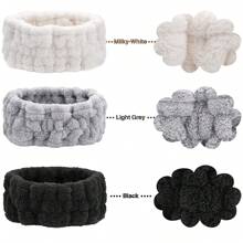 3 件套水療頭帶,適用於臉部護理、化妝、洗臉和瑜伽、淋浴、柔軟彈性髮帶運動頭帶,適合女孩和女士（黑色、白色、淺灰色） - 彩色 - 查看 2