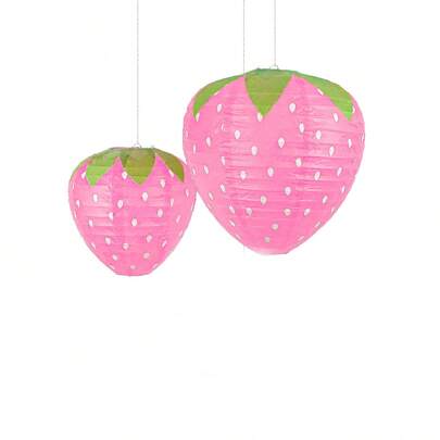2PCS/Set Strawberry Paper Lanterns Strawberry Paper Lantern Hanging Strawberry Decoration Birthday Party Decor Cute Decoration For Jungle Wonderland Theme Party Garden Wedding Room Ornament Very Refreshing And Cute For Fruit Theme Birthday Party Baby Shower Paper Wedding Garden Decorations Strawberry For Hungry Caterpillar Party Supplies Nursery Hanging Ornament,Halloween,Spooky,Autumn,Holiday,Festival,Home Decor ,Room Decor,Wall Decor Gifts Graduation