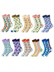 4pairs Women's Creative Diamond Grid Unique Fashionable Interesting Mid-Calf Socks (Random Design) For Spring, Autumn And Winter - Multicolor - View 2