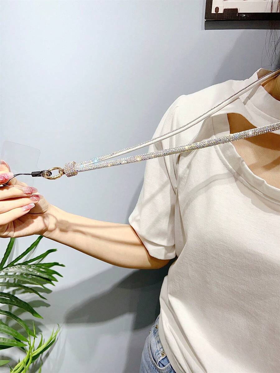Luxurious Rhinestone Lanyard For Mobile Phone - Silver - View 1