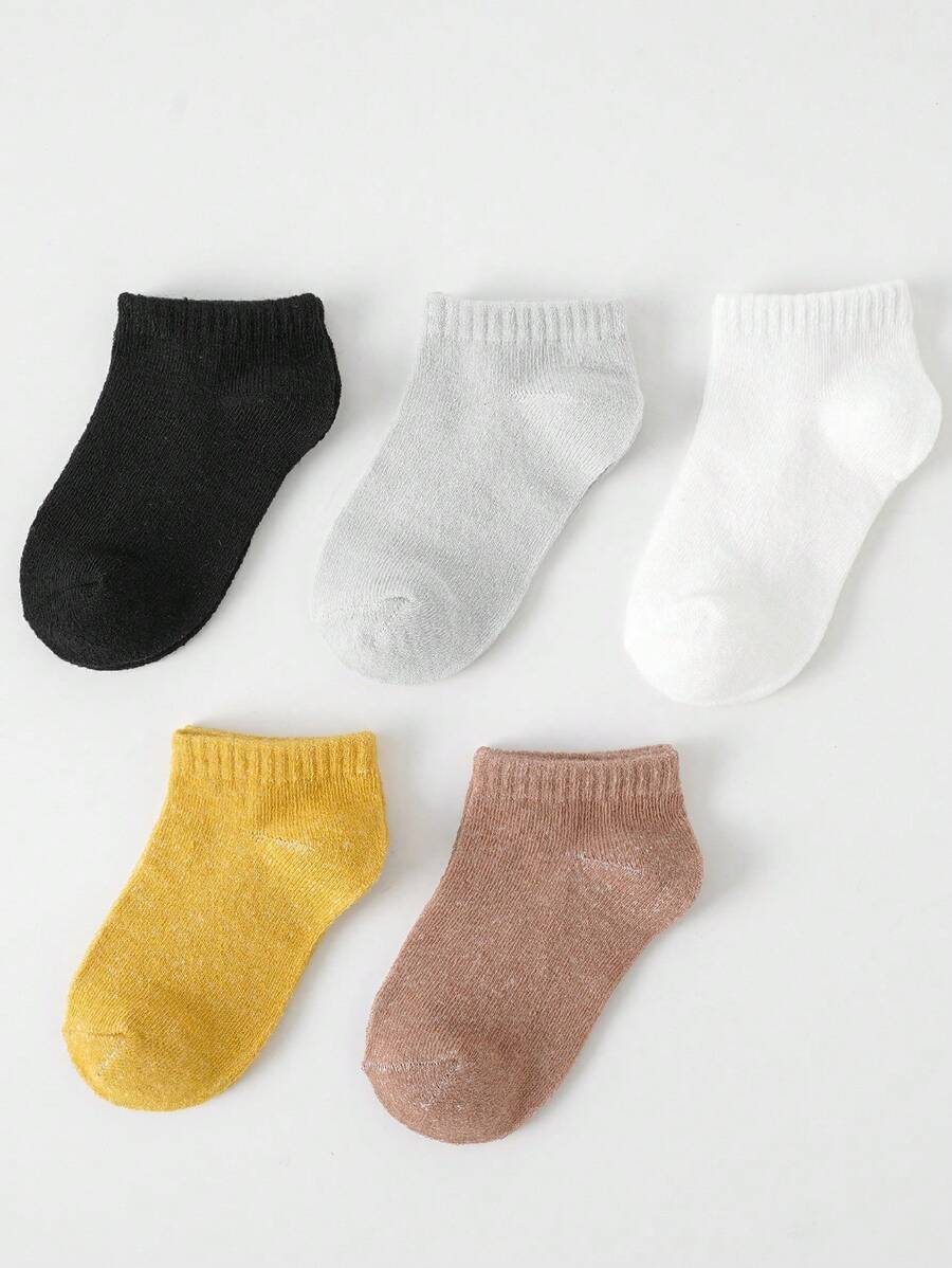 5對純色四季通用中短筒襪,男女童皆適用的舒適襪子 - 彩色 - 查看 1