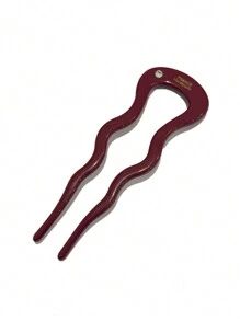 1入漸變醋酸纖維u型夾,適合日常使用的女士髮飾 - 酒紅色 - 查看 5