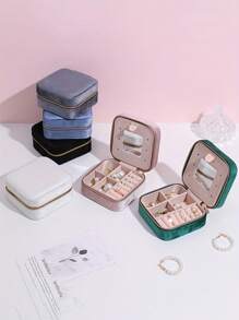 1個便攜式鏡面絨布首飾盒,包括耳環、項鍊、手鍊禮盒。方形鏡面絨布首飾盒 - 多色 - 查看 1