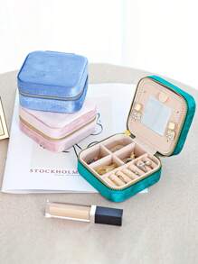 1個便攜式鏡面絨布首飾盒,包括耳環、項鍊、手鍊禮盒。方形鏡面絨布首飾盒 - 多色 - 查看 6