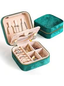 1個便攜式鏡面絨布首飾盒,包括耳環、項鍊、手鍊禮盒。方形鏡面絨布首飾盒 - 多色 - 查看 11