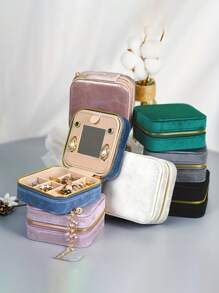 1個便攜式鏡面絨布首飾盒,包括耳環、項鍊、手鍊禮盒。方形鏡面絨布首飾盒 - 多色 - 查看 5