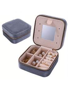 1個便攜式鏡面絨布首飾盒,包括耳環、項鍊、手鍊禮盒。方形鏡面絨布首飾盒 - 多色 - 查看 9