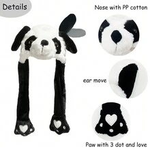 可爱兔耳朵帽子会动的恐龙柔软跳起帽搞笑玩具女孩卡通卡哇伊毛绒帽子玩具成人礼物 - 貓熊 - 查看 4