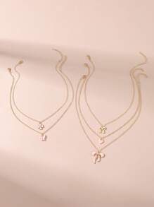 Set de 5 collares con colgantes de moño, trébol y corazón, collares para mejores amigas - Multicolor - Ver 4