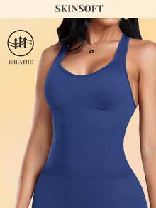 Yefecy 露背高弹力健身跑步运动塑身连体衣 - 寶藍色 - 查看 4