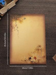 8入組16k中式復古信紙信封套裝,特色古董牛皮信紙色信紙豎寫紙書法筆記紙 - 棕色 - 查看 2