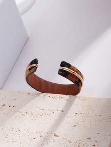 1件豹纹皮革表带和铜环装饰时尚个性化手链，女士款，欧美风格 - 深棕豹紋 - 查看 6