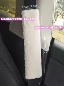 2pcs Winter Warm Short Plush Shoulder Protection, Warm And Anti Strangulation Seat Belt Protective Cover,Car Acessesories - White - View 4