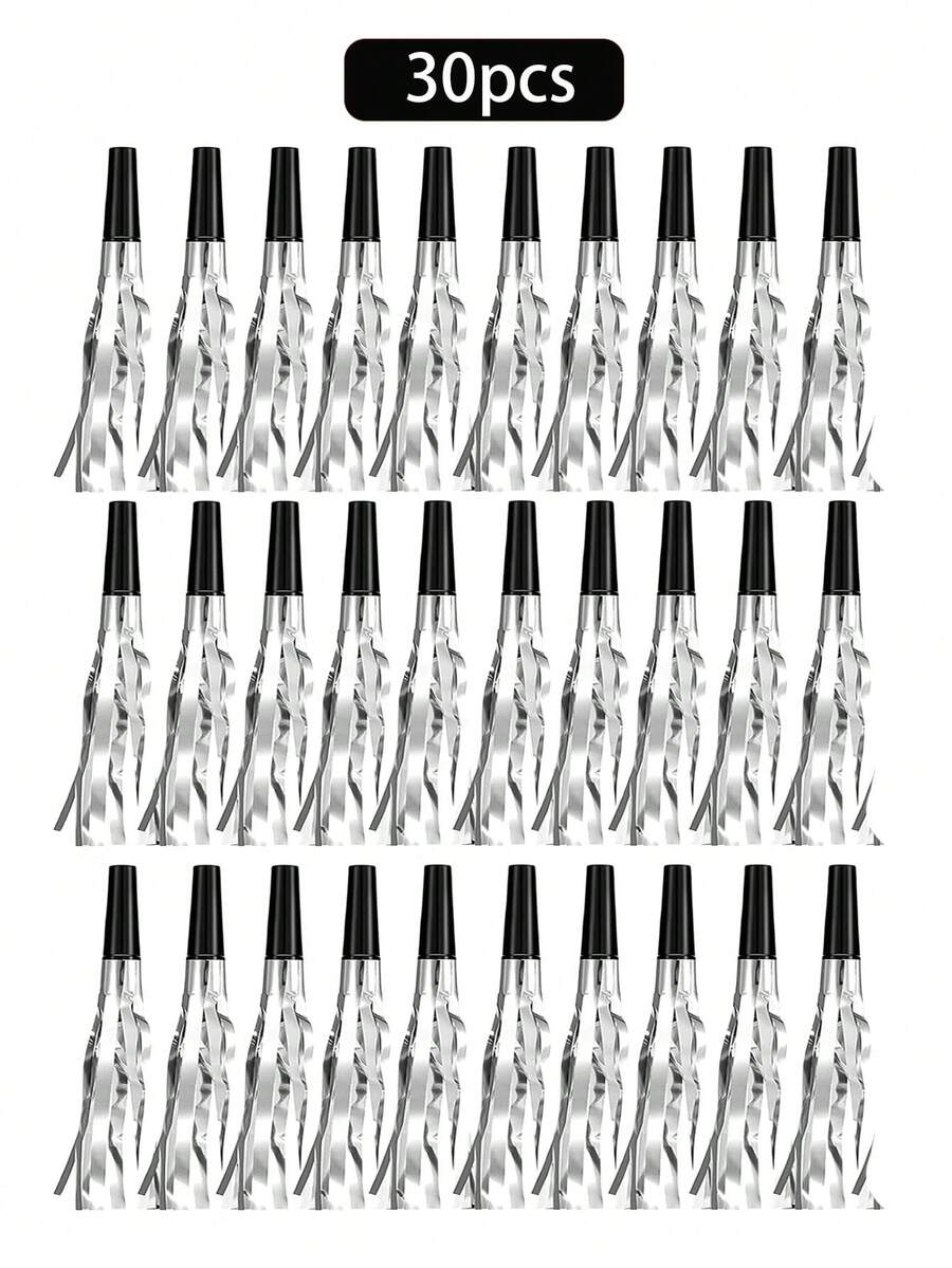 30 件成人金色流蘇噪音製造器,噪音製造者派對吹哨口哨派對吹奏派對禮物噪音製造器,派對吹風機噪音製造器生日,畢業體育賽事新年派對,適合婚禮、派對、新娘送禮會、嬰兒送禮會、生日派對、單身派對、婚禮派對 - 銀色 - 查看 1