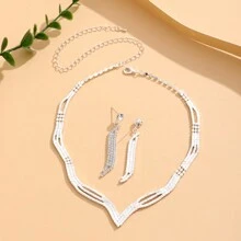 2入組精緻美麗的新娘珠寶套裝,鑲有閃亮項鍊和耳環 - 白色 - 查看 3