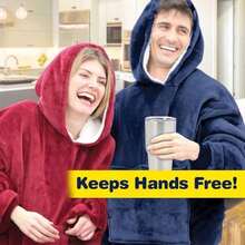 1件加厚法蘭絨連帽袖子戶外穿的毯子，耐用防風露營懶人電視毯，家居保暖睡衣 - 酒紅色 - 查看 6