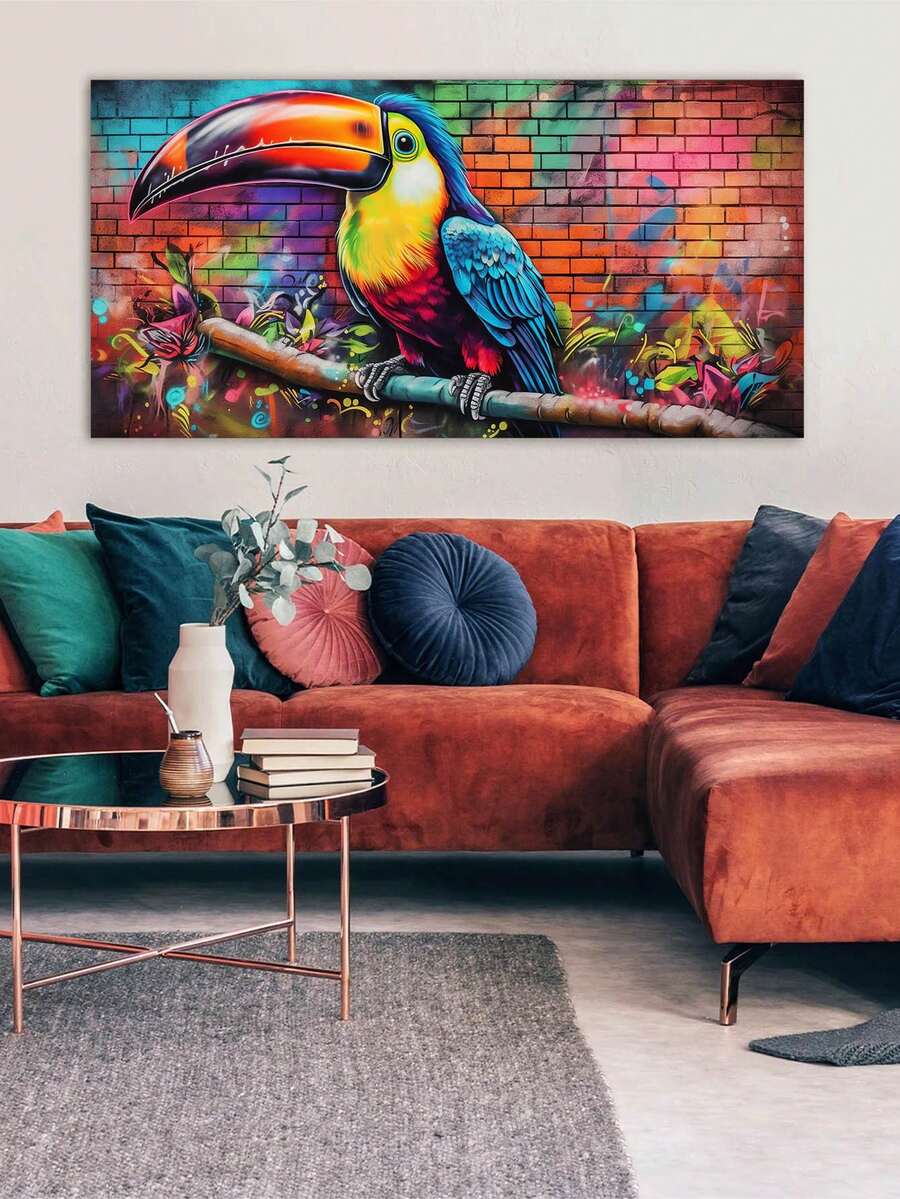 1 件,塗鴉巨嘴鳥牆壁海報熱帶叢林鳥街頭藝術圖案帆布印刷品牆壁裝飾家居裝飾創意禮品防水帆布非常適合客廳、臥室、辦公室牆壁裝飾牆壁藝術畫無框帆布畫 - 紅色 - 查看 1