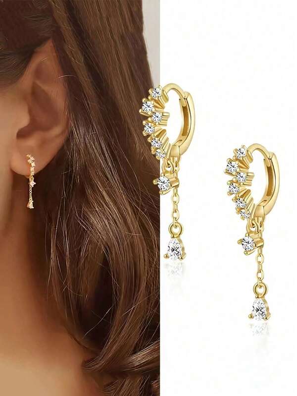 GAGAFEEL Une paire de boucles d'oreilles à longues franges en zirconium plaqué or avec gouttes d'eau étincelantes en argent sterling S925 pour femmes. Bijoux de luxe à la mode pour la vie quotidienne et les fêtes, idéal comme cadeau.