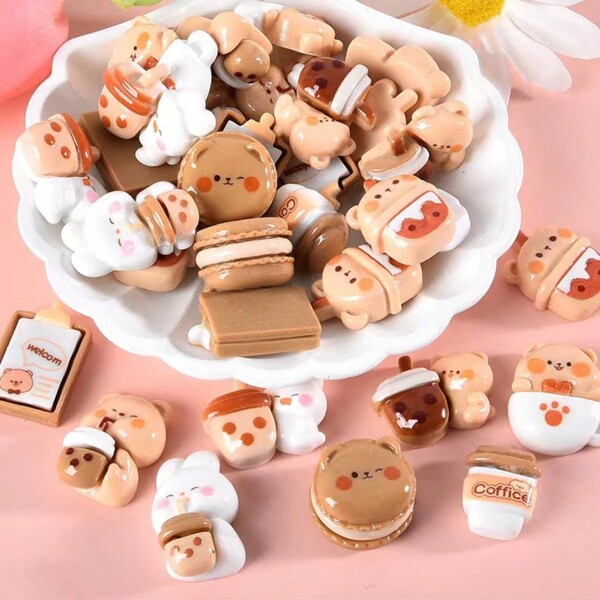 10 Piezas De Mini Encantos De Espalda Plana Con Patrón Al Azar De Animalitos Lindos De Conejo Y Oso Para Café, Leche O Té Para Decoración De Clips De Cabello, Cajas Telefónicas, Para Manualidades Y Accesorios De Joyería Diy