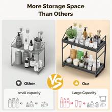 HAMITOR Adjustable 2-Tier Bathroom Countertop Organizer: No Screws Quick Installation Solid Wood Vanity Trays Standing Cosmetic Storage Shelf For Bath Organization Decor - Bedroom Kitchen Spice Rack - Black - View 4