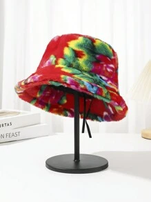 1入組女性彩色柔軟厚實冬帽，新年繁榮昌盛福氣花卉印花漏斗帽，漏斗帽，平頂帽 - 彩色 - 查看 1