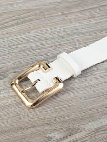 1條白色人造皮帶,設有金屬方形c型扣,復古極簡風格,適用於日常穿著 - 白色 - 查看 4