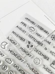 1 Set Monthly Planner Stamps, Transparent Handmade Stamps For Weather, Date, Month, DIY Decoration Scrapbooking, Cute Student Supplies, PVC Stamp Template For Album, Card Making, Back To School - Black - View 7