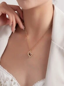 1 件定制斜心投影项链，浪漫吊坠，刻有照片和水钻，适合送给她、周年纪念日、圣诞节、母亲节的礼物 - 玫瑰金 - 查看 7