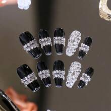 10pcs High-End Black And White Colored Rhinestone Decorated Pure Handmade Arm Wear Set, Ideal For Parties, Bars, And Gatherings - Black - View 7
