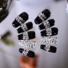 10pcs High-End Black And White Colored Rhinestone Decorated Pure Handmade Arm Wear Set, Ideal For Parties, Bars, And Gatherings - Black - View 6