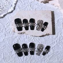 10pcs High-End Black And White Colored Rhinestone Decorated Pure Handmade Arm Wear Set, Ideal For Parties, Bars, And Gatherings - Black - View 4