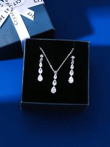 3 Stück einfaches und elegantes Charm modisches, allpassendes glänzendes Schmuckset aus Messing mit kubischen Zirkoniasteinen in quadratischer/tropfen-/tränenförmiger Form, bestehend aus Halskette und Ohrringe, geeignet für Abschluss, Urlaub, Strandparty, Zusammenkunft, Bankett, Hochzeit, Brautjungfern, beste Freunde, Freundin, Geburtstag, Liebesgeständnis, Paar, Heiratsantrag, Lehrertag, Muttertag, Valentinstag, Erntedankfest, Frauentag; kommt in dekorativer Geschenkbox mit Schleife. - Verschiedenfarbig - Übersicht 7