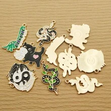 10入組貓蛇恐龍造型珐琅吊墜,鋅合金鍍金材質,適用於珠寶製作 - 彩色 - 查看 8