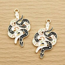 10入組貓蛇恐龍造型珐琅吊墜,鋅合金鍍金材質,適用於珠寶製作 - 彩色 - 查看 3