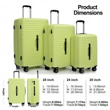 Travelhouse 3 Pieces Hardshell Luggage Set, Double Spinner Wheels Hardcase Lightweight Dopamine Color Suitcase Set With TSA Lock, 20"24"28" - Màu xanh lợt - Xem 2