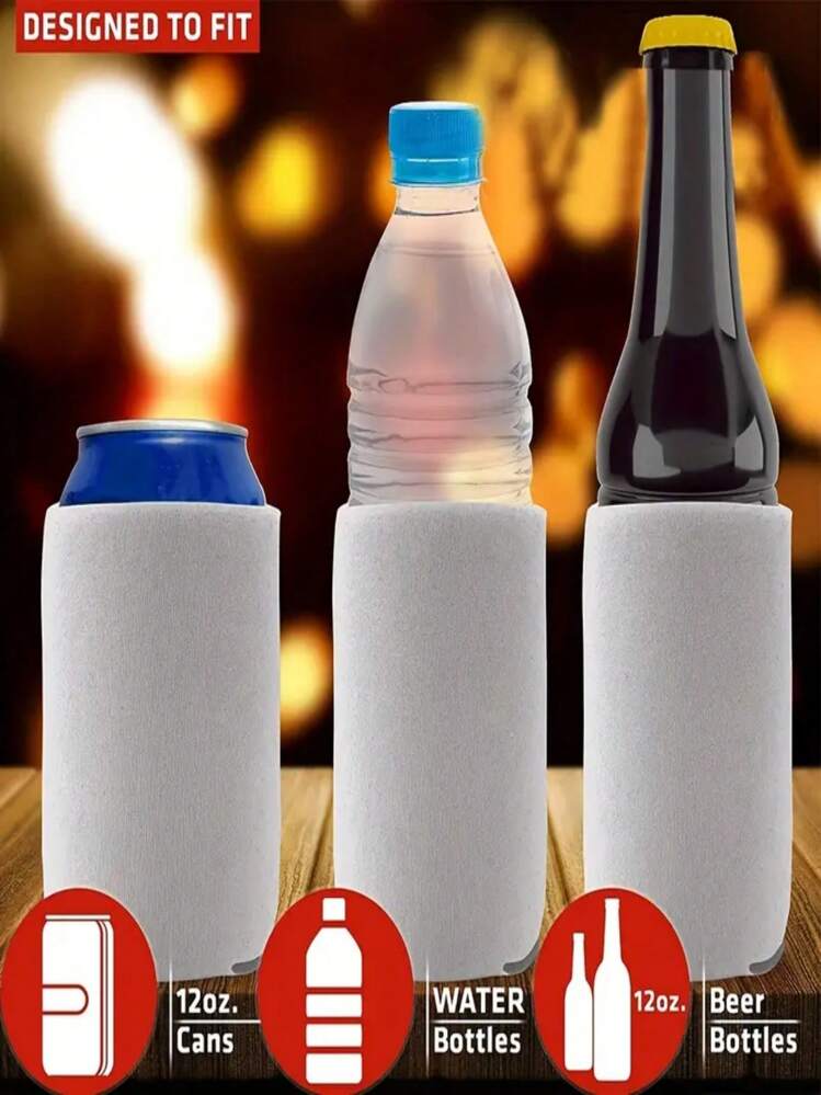 Blank Beer Can Cooler Insulated Sleeves - Htv Friendly Regular Can Covers Fit For Beer Cans And Bottles, Sublimation Blank Slim Beer Can Cooler 12oz, Neoprene Soft Insulated, Reusable Drink Holder, Foldable, Blank Diy Personalized, Suitable For Party Wedding (10pcs/Pack) - White - View 8