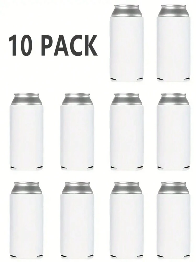 Blank Beer Can Cooler Insulated Sleeves - Htv Friendly Regular Can Covers Fit For Beer Cans And Bottles, Sublimation Blank Slim Beer Can Cooler 12oz, Neoprene Soft Insulated, Reusable Drink Holder, Foldable, Blank Diy Personalized, Suitable For Party Wedding (10pcs/Pack) - White - View 4