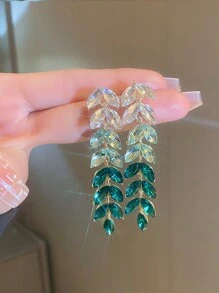 1對純銀針低過敏鑽石嵌入漸層色葉子和流蘇耳環,獨特法式風格高端日常佩戴耳飾 - 黃色ND0477-3 - 查看 3