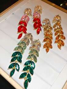 1對純銀針低過敏鑽石嵌入漸層色葉子和流蘇耳環,獨特法式風格高端日常佩戴耳飾 - 黃色ND0477-3 - 查看 2