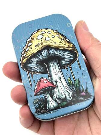 1pc 大蘑菇图案设计新款创意个性马口铁翻盖盒简约时尚高档便携式烟盒图形烟盒魔鬼配件