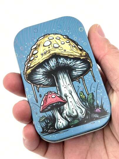 1pc 大蘑菇图案设计新款创意个性马口铁翻盖盒简约时尚高档便携式烟盒图形烟盒魔鬼配件