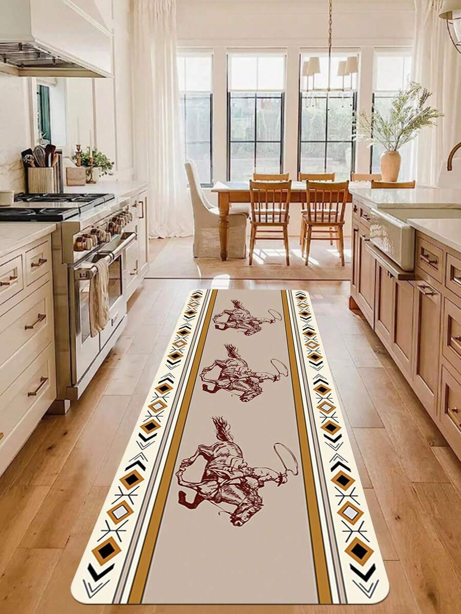 1 Pieza Tapete De Cocina Con Impresión De Estilo Vaquero, Suave, Antideslizante, Absorbente, Lavable Para Hogar, Oficina, Fregadero, Lavandería, Sala De Estar, Dormitorio - Multicolor - Ver 1