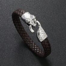 Black Snake Head Biting Tail Buckle Bracelet - Black - View 4