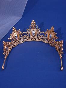 1 件裝新娘紅色巴洛克水滴形水鑽皇冠頭帶適合婚禮、派對、宴會、舞蹈、日常使用 - 紅色 - 查看 5