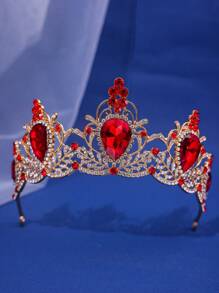 1 件裝新娘紅色巴洛克水滴形水鑽皇冠頭帶適合婚禮、派對、宴會、舞蹈、日常使用 - 紅色 - 查看 1