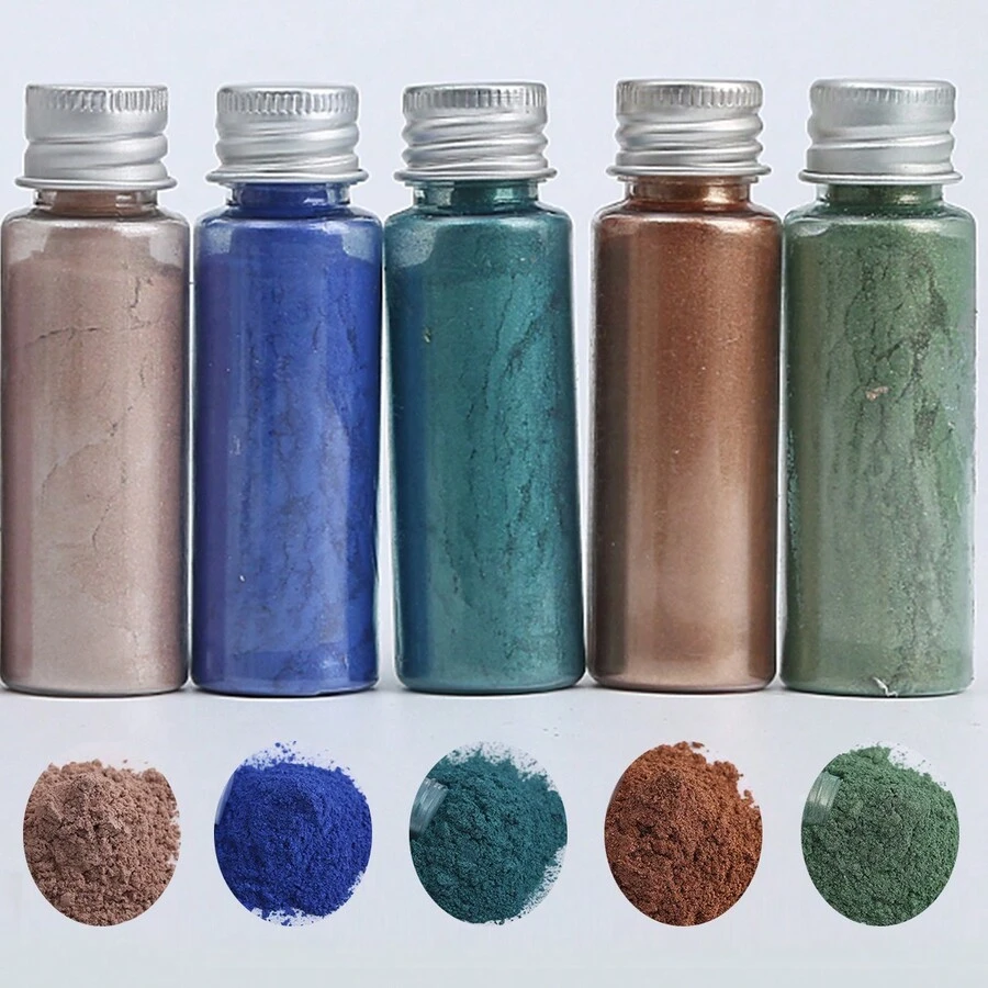 5入組每瓶10g的化妝品級珍珠雲母顏料粉,適用於美甲、身體彩繪、眼影、肥皂製作、蠟燭、樹脂、環氧樹脂、汽車漆、diy工藝品。 - 彩色 - 查看 1