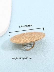 1 chiếc nhẫn kim loại cỡ lớn họa tiết hoa phong cách Bohemian cổ điển, nhẫn kim loại cổ điển tối giản bán chạy xuyên biên giới, nhẫn bản rộng họa tiết hoa trái tim động vật phóng đại - Vàng - Xem 4