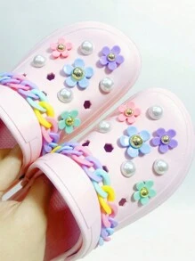 18 件木屐鞋配件 Diy 鞋扣,多彩向日葵花園鞋配件可拆式鏈條鞋配件 - 彩色 - 查看 1