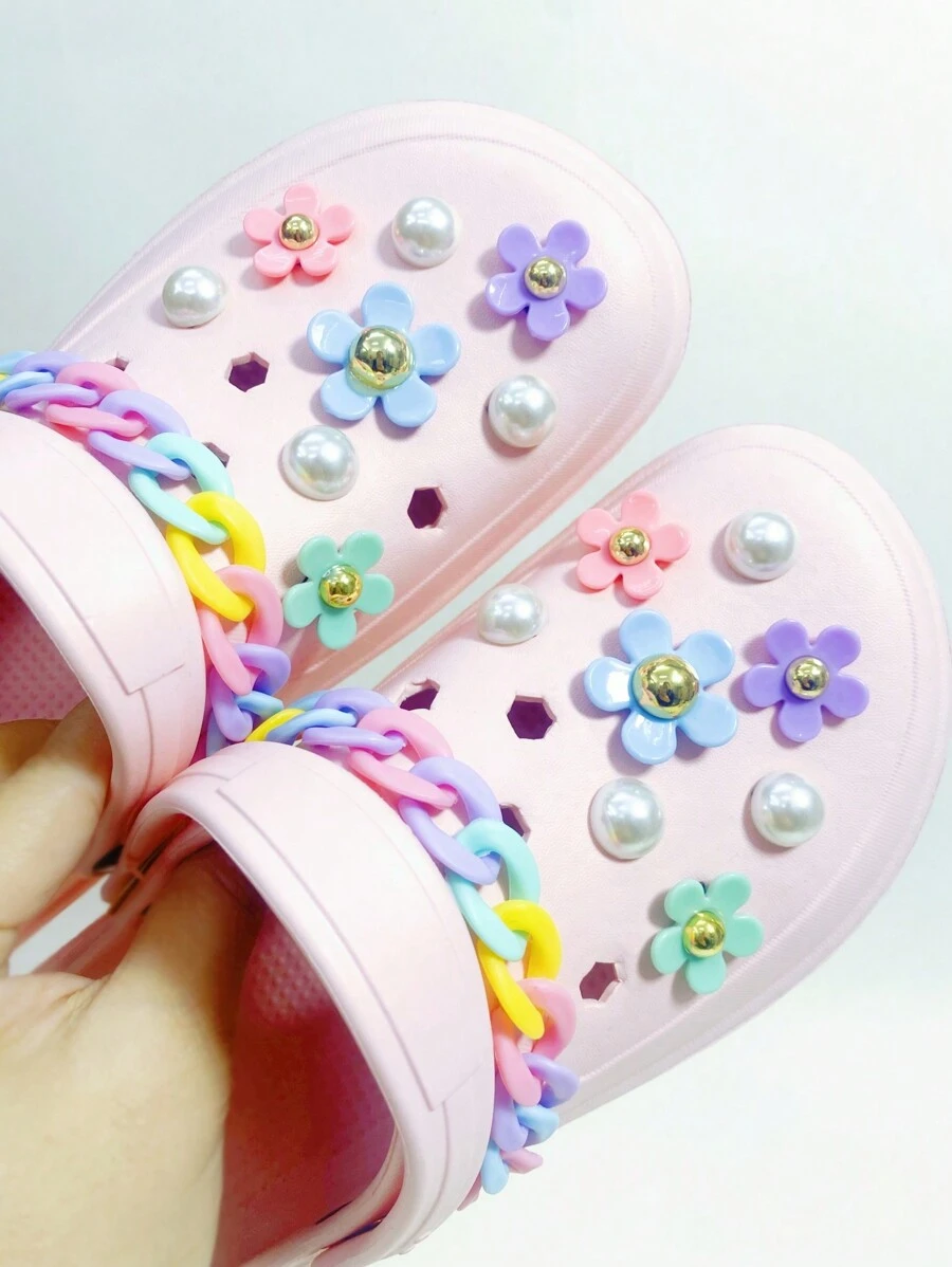 18 件木屐鞋配件 Diy 鞋扣,多彩向日葵花園鞋配件可拆式鏈條鞋配件 - 彩色 - 查看 1